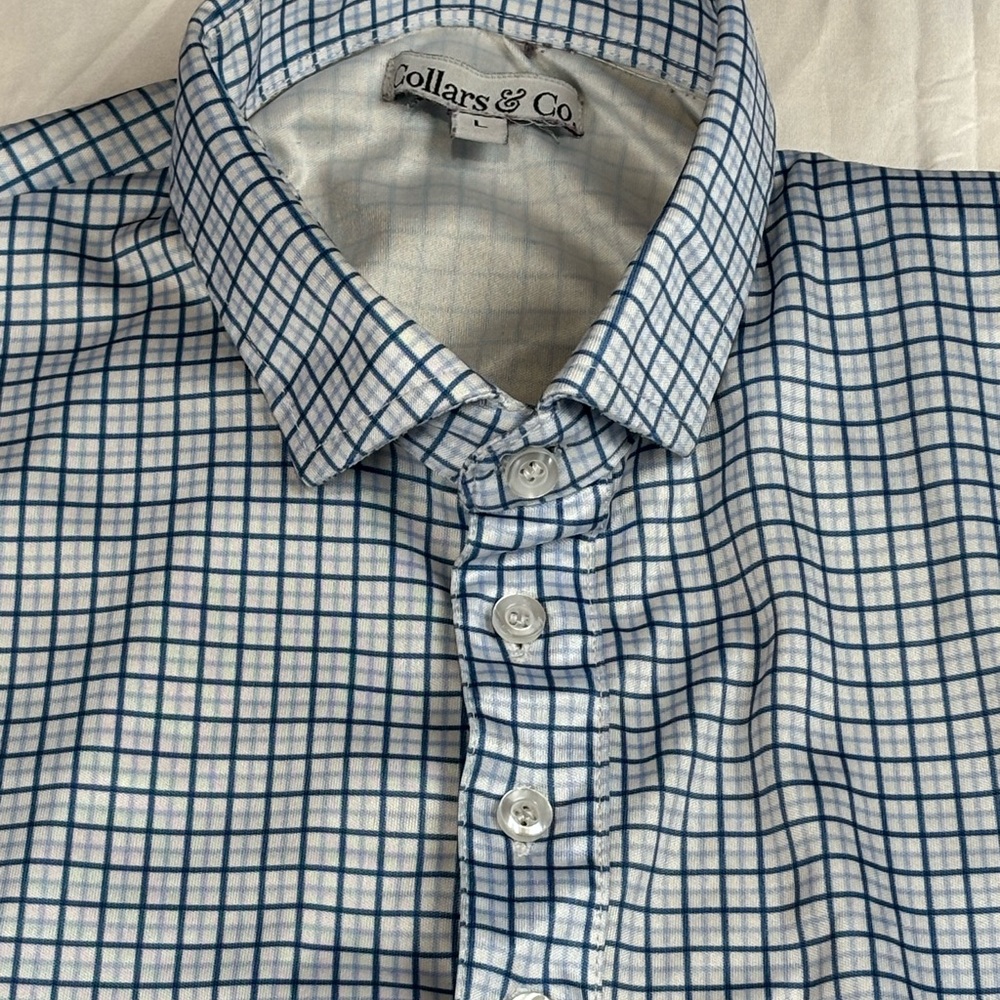 Collars & Co Blue Checkered Men's Golf Polo Shirt Large